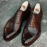 New Handmade Men's Brown Brogue Leather Oxford Round Toe Dress Formal Shoes - Thumbnail 4