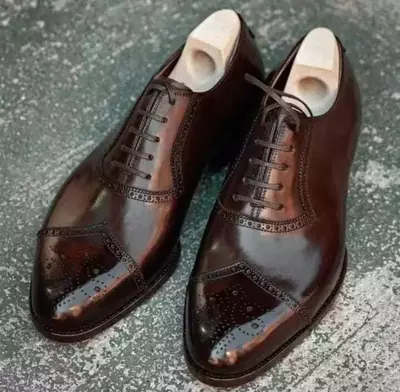 New Handmade Men's Brown Brogue Leather Oxford Round Toe Dress Formal Shoes