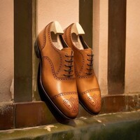 Decent Wear Men's Handmade Brown Oxfords Style Cap Toe Leather Lace Up Shoes - Thumbnail 1