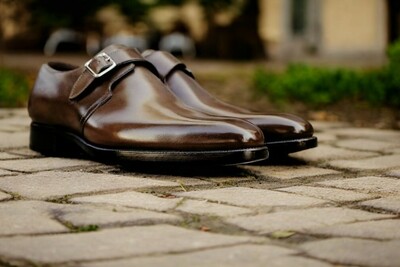 Classic Men's Brown Single Monk Strap Genuine Leather  Office Shoes