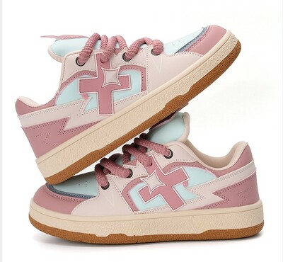Pink Crisscross Color Block Skater Sneakers