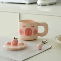 Cute Capybara Ceramic Milk Mug With Peach Lid  - Thumbnail 3
