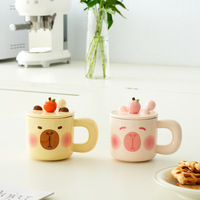 Cute Capybara Ceramic Milk Mug With Peach Lid  - Thumbnail 5