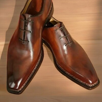 New handmade brown lace up wedding shoes