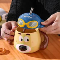 Funny Dog Ceramic Cup With Lid - Thumbnail 2