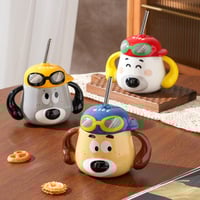 Funny Dog Ceramic Cup With Lid - Thumbnail 1