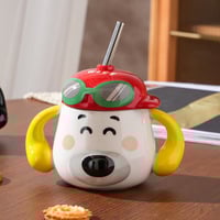 Funny Dog Ceramic Cup With Lid - Thumbnail 4