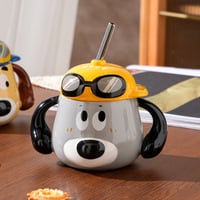 Funny Dog Ceramic Cup With Lid - Thumbnail 5