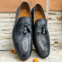 Handmade Grey Tassels Loafers Dress Moccasin Formal Shoes - Thumbnail 1