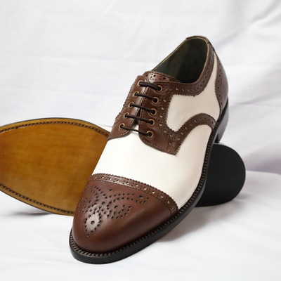 Crafted leather classic brown white leather oxford lace up dress shoes - Thumbnail 3