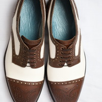 Crafted Leather Classic Brown White Leather Oxford Lace up Dress Shoes - Thumbnail 1