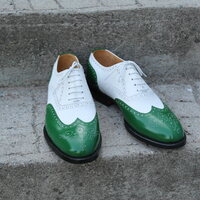 Crafted Leather Classic Green White Leather Wingtip Oxford Lace up Dress Shoes - Thumbnail 3