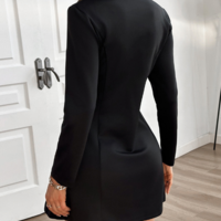 Long Sleeved Buttons Zipper Dress - Thumbnail 2