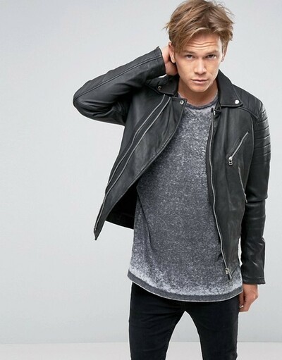 New Men's Genuine Lambskin Leather Jacket Black Biker Motorcycle jacket