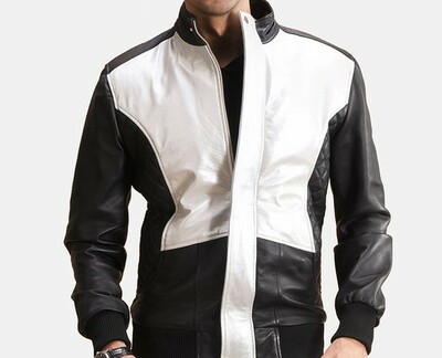 New Men Handmade Black and white Leather Biker Fashion Jacket