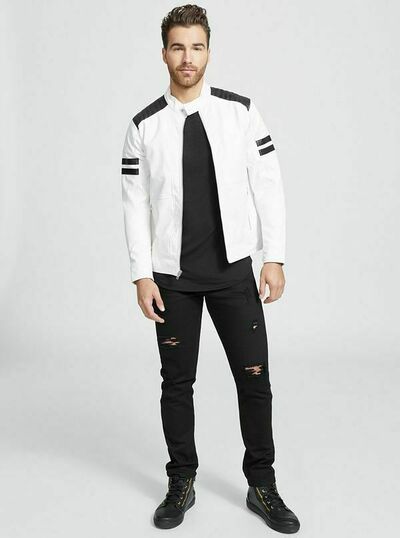 Handmade Mens White Leather Jacket Mens Biker Moto Quilted Custom Jacket