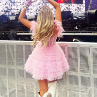 Pink A Line Off the Shoulder Short Homecoming Dress with Feather - Thumbnail 1