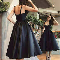 A line Sweetheart Satin Spaghetti strap Tea Length Homecoming Dress - Thumbnail 1