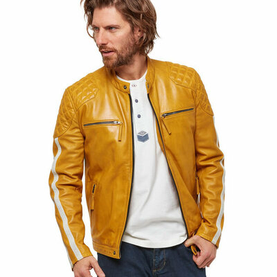 Handmade mens road racer biker leather jacket