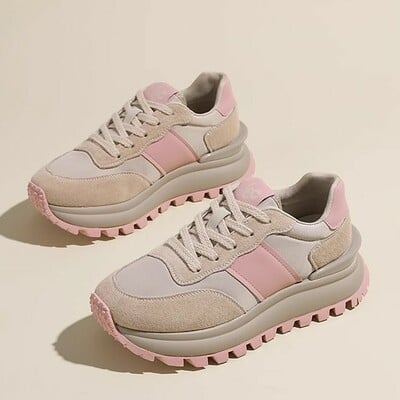 Retro color block lace up running sneakers