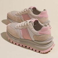 Retro Color Block Lace Up Running Sneakers - Thumbnail 1