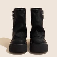 Solid Wrap Zipper Platform Boots - Thumbnail 4