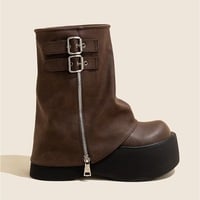 Solid Wrap Zipper Platform Boots - Thumbnail 1