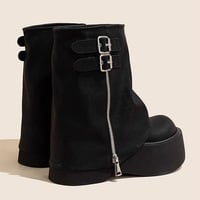Solid Wrap Zipper Platform Boots - Thumbnail 3