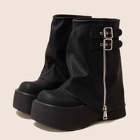 Solid Wrap Zipper Platform Boots - Thumbnail 2