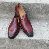 Crafted Leather Classic Brown Crocodile/Alligator Loafers Dress Shoes - Thumbnail 1