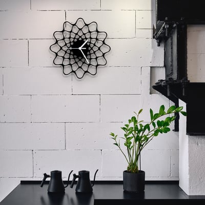 Embroidery black - contemporary modern wall clock made of wood, a wooden wall art - Thumbnail 5