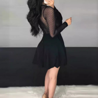 Women'S Black Lace Long Sleeve Dress - Thumbnail 1
