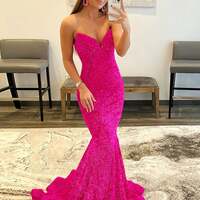 Dark blue Mermaid Sweetheart Neck Sequins Prom Dress - Thumbnail 2