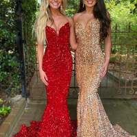 Dark blue Mermaid Sweetheart Neck Sequins Prom Dress - Thumbnail 5