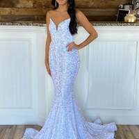 Dark blue Mermaid Sweetheart Neck Sequins Prom Dress - Thumbnail 6