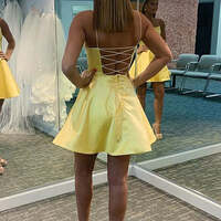 Square Neck A Line Sleeveless Satin Spaghetti strap Short Homecoming Dress - Thumbnail 3