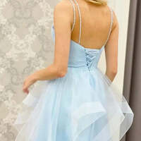 Sky Blue A-Line V Neck  Short Homecoming Dresses - Thumbnail 1
