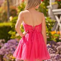 Hot pink A Line Tulle Strapless Homecoming Dress - Thumbnail 1
