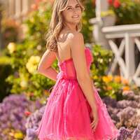 Hot pink A Line Tulle Strapless Homecoming Dress - Thumbnail 2