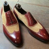 Oxford Magnificiant Maroon Beige Two Tone Superior Leather Lace Up Men Shoes - Thumbnail 4