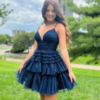 A-Line Deep V Neck Spaghetti strap Tiered Short Homecoming Dress - Thumbnail 6