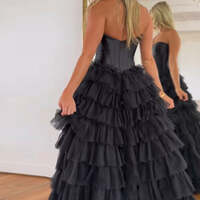 A-Line Sweetheart Tiered Tulle Prom Dress with Slit - Thumbnail 1