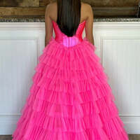 A-Line Sweetheart Tiered Tulle Prom Dress with Slit - Thumbnail 3