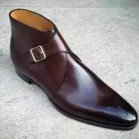 Men's Handmade Genuine Burgundy Leather Chukka Single Monk Strap Formal Boots - Thumbnail 4