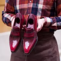 Men Handmade Penny Loafer Burgundy Cowhide Leather Moccasins Dress Formal Shoes - Thumbnail 1