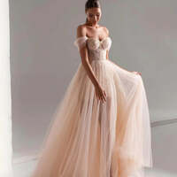 Tulle Prom Dress A-Line Long Shining Beads Prom Gown - Thumbnail 2