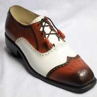 Crafted Leather Classic Brown White Leather Wingtip Oxford Lace up Dress Shoes - Thumbnail 2