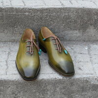 Crafted Leather Classic Green Leather Oxford Dress Shoes - Thumbnail 5