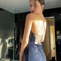Gorgeous Shiny Royal Blue Sequin Backless Long Evening Dresses - Thumbnail 1