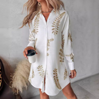 Women'S Fashion Embroidered Leaf Casual Dress - Thumbnail 1